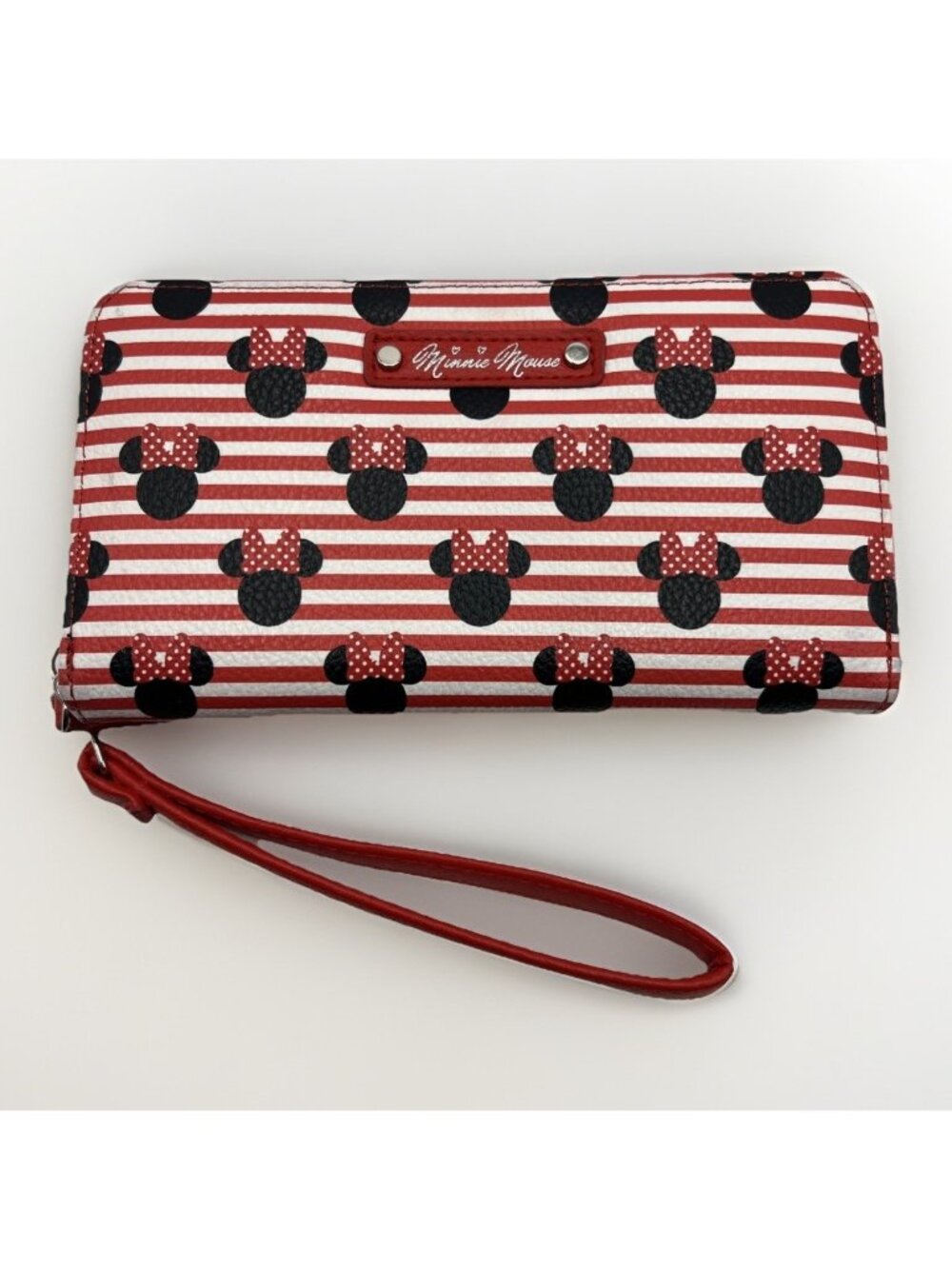 Disney Minnie Mouse Wristlet Wallet Red White Stripes